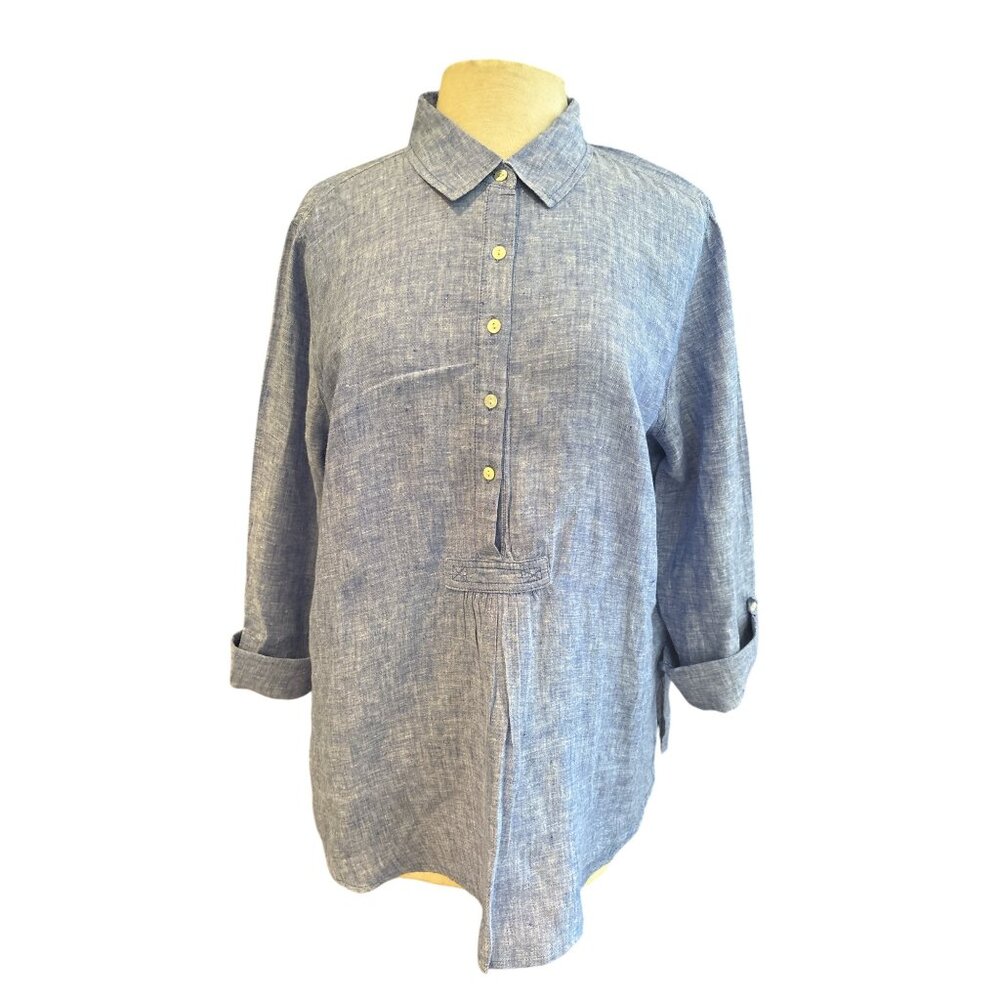 Womens Jones New York Blue Linen Button-Down Shirt Size XL